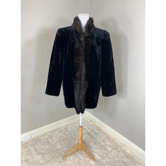 Vintage 80s 90s Black Plush Faux Fur Mink Coat Punk BarbieCore GlamRock Winter - Picture 2 of 11